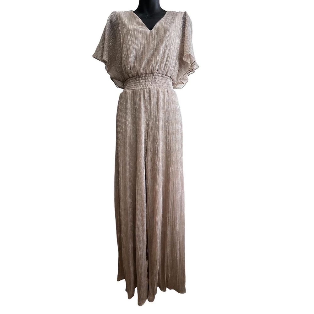 Beige Gold Short Sleeved Jumpsuit